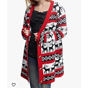 V28 Christmas Sweater Reindeer Tunic Cardigan Womens XXL v-neck 2X